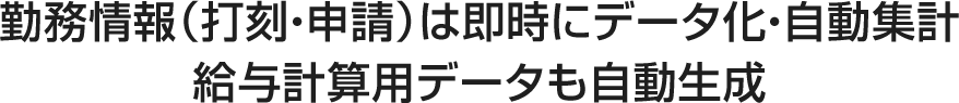 勤務情報（打刻・申請）は即時にデータ化・自動集計給与計算用データも自動生成